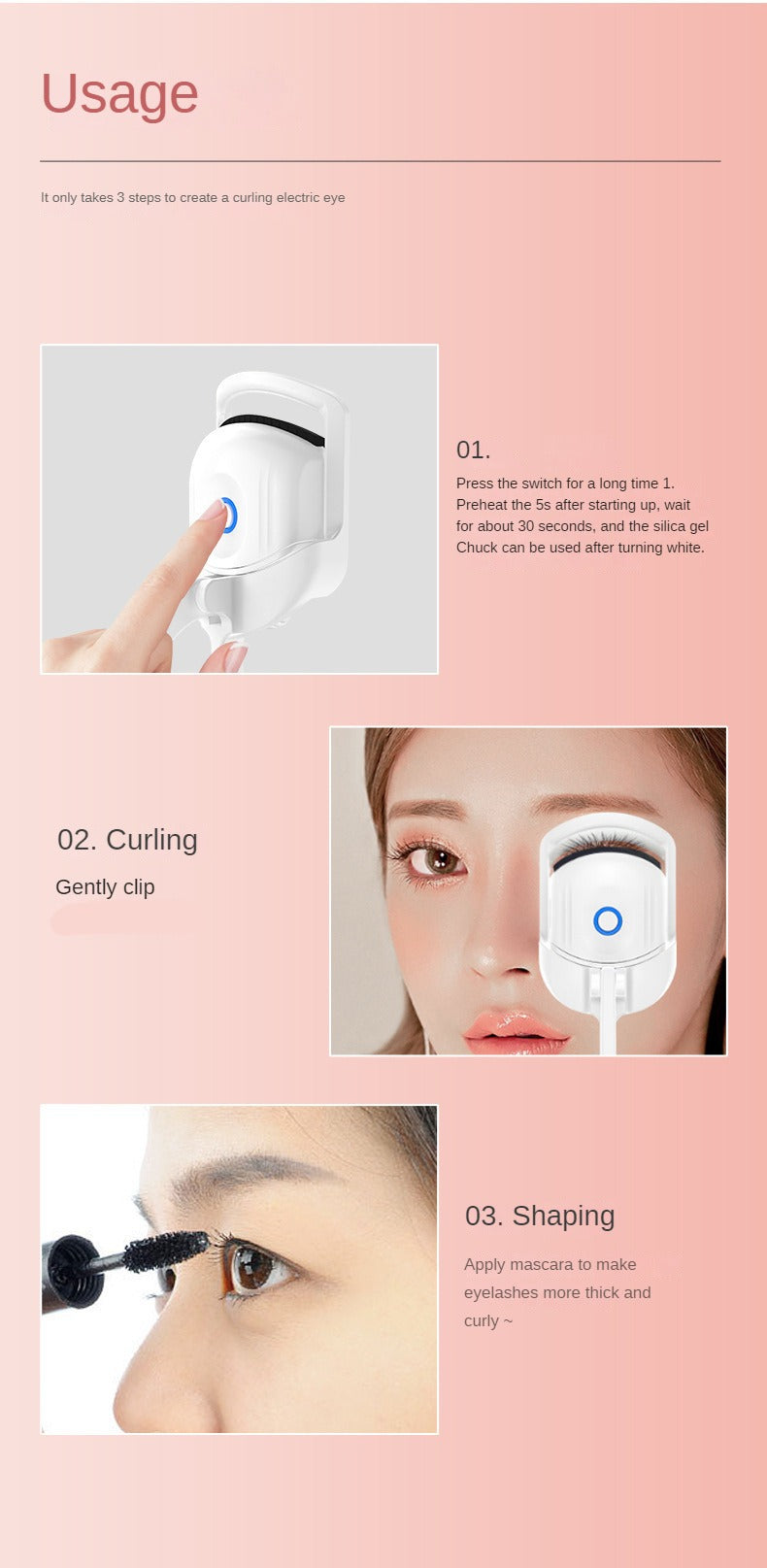 Heated Eyelash Curlers Ultimate Styling! Rapid Heat-up, USB Rechargeable, Temperature Control, Long-Lasting Curls, Safe Design