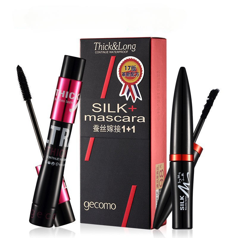 GECOMO Silk Fiber Mascara Set - Waterproof, Thickening, Long-lasting, Non-Smudge, Dual Tube, For Thick and Long Eyelashes