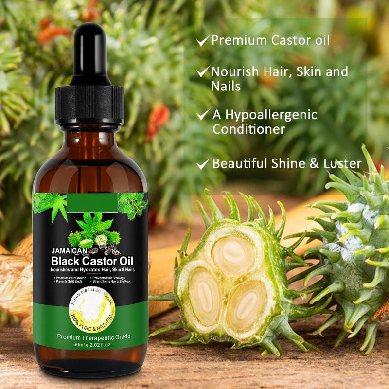 Jamaican Black Castor Oil for Hair Growth, Skin Care, Nails& Cuticles, Nourish the Scalp, Dry Skin Relief, Improve Blood Circulation, Face Body Moisturizer, Lash Serum, Castor Oil for the Unisex(60ml)