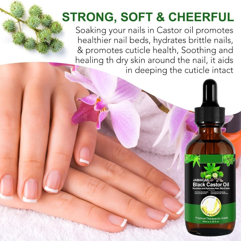 Jamaican Black Castor Oil for Hair Growth, Skin Care, Nails& Cuticles, Nourish the Scalp, Dry Skin Relief, Improve Blood Circulation, Face Body Moisturizer, Lash Serum, Castor Oil for the Unisex(60ml)