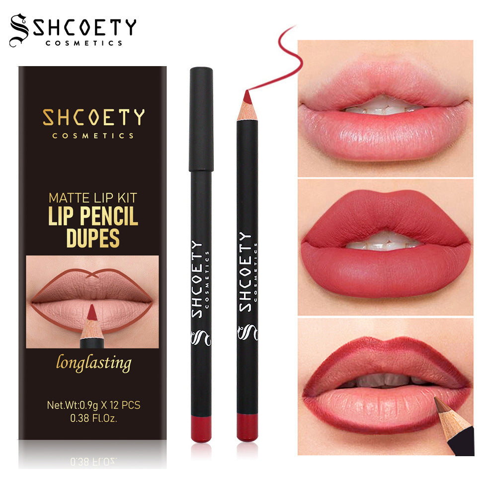SHCOETY 12-color matte lipstick lip liner set nude color long-lasting non-fading