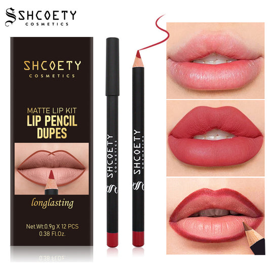 SHCOETY 12-color matte lipstick lip liner set nude color long-lasting non-fading
