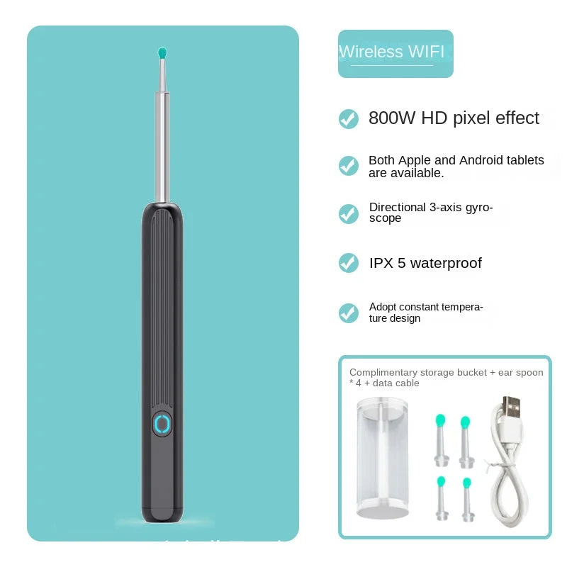 Ear Wax Removal, Ear Cleaner with Camera and Light, Ear Wax Removal Kit with 1296P Otoscope, Ear Cleaning Tool with 8 Ear Spoon